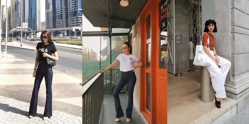 Quần loe phối với áo croptop