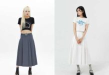 Chân váy xếp ly dài kết hợp cùng áo croptop ôm