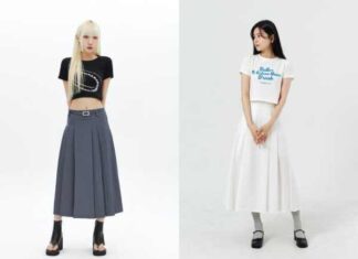 Chân váy xếp ly dài kết hợp cùng áo croptop ôm
